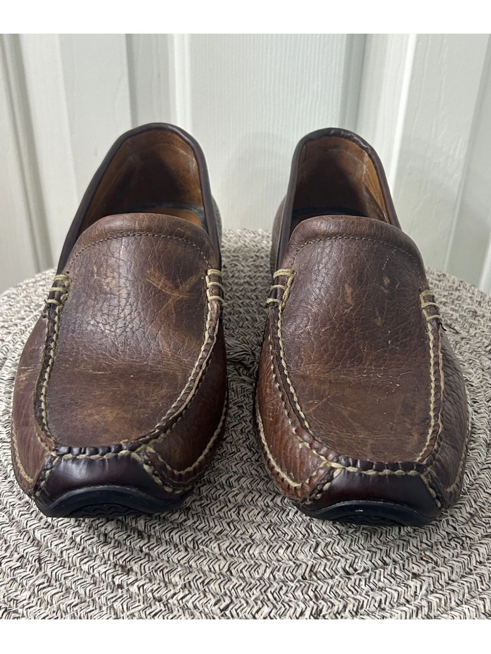 HS Trask Driving Moccasin Loafer Mens 9.5 Brown Leather Casual Preppy Slip On - Picture 3 of 10